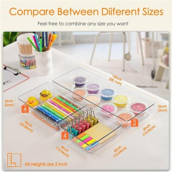 Clear Plastic Drawer Organizer Trays 10 Pack Kitchen Bathroom Vanity Bins - Picture 2 of 7